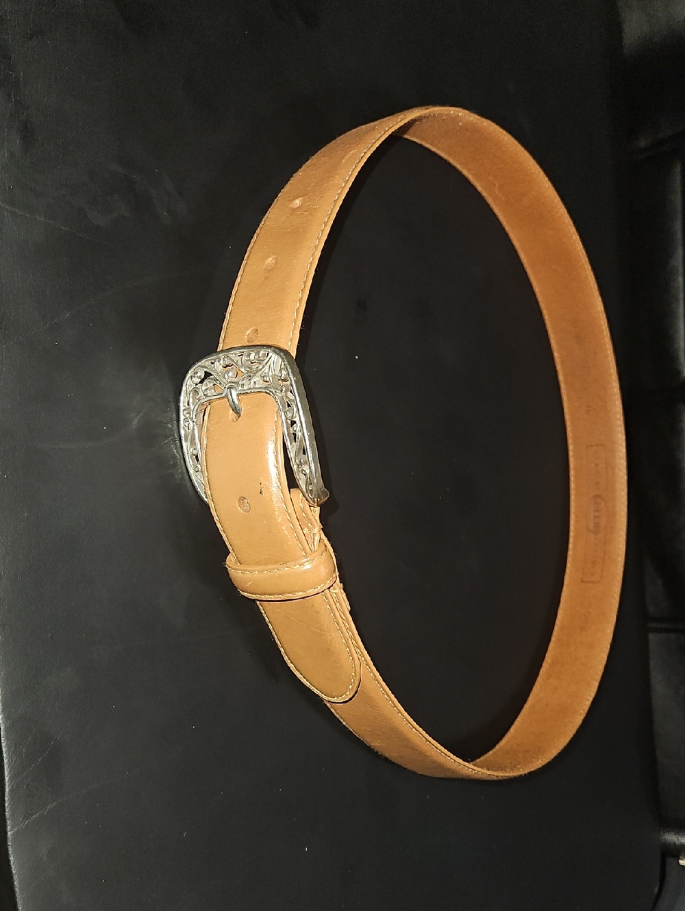 Fossil Tan Leather Belt with Decorative Buckle Size Medium